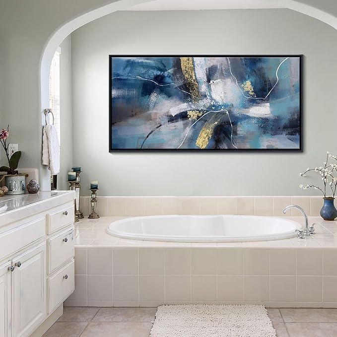 DUNHUANG ART Nordic Luxury Abstract Gold Canvas Wall Art - Modern Graffiti Design for Living Room, Bedroom, Office - Framed, Ready to Hang 24"x48"