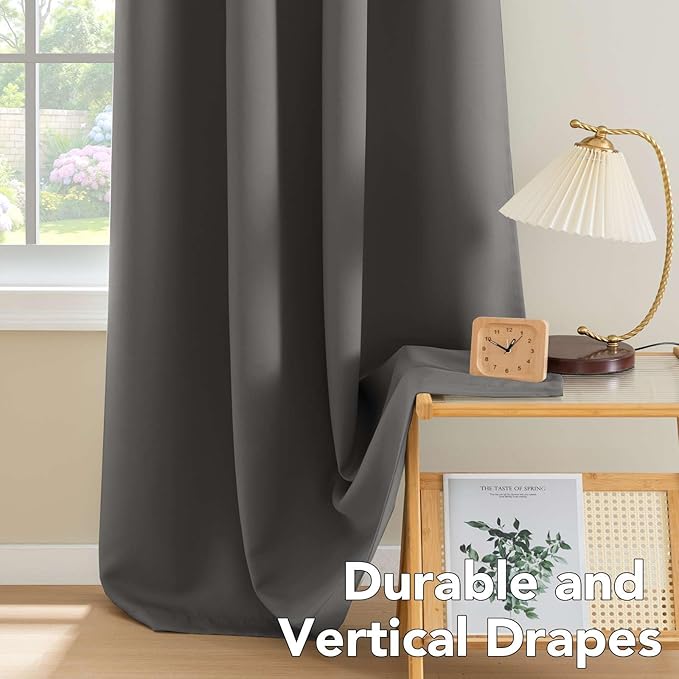 H.VERSAILTEX Blackout Curtains for Bedroom Thermal Insulated Room Darkening Living Room Curtains 63 Inch Long Grommet Privacy Protection Window Curtain Panels/Drapes, 2 Panels, Charcoal Grey