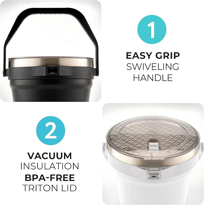 Large Insulated Ice Bucket with Lid – Stainless Steel Ice Bucket and Scoop – Ice Buckets for Parties, Bars – Ice Bucket with Lid and Scoop – Outdoor Ice Bucket, Cocktail Use (Black)