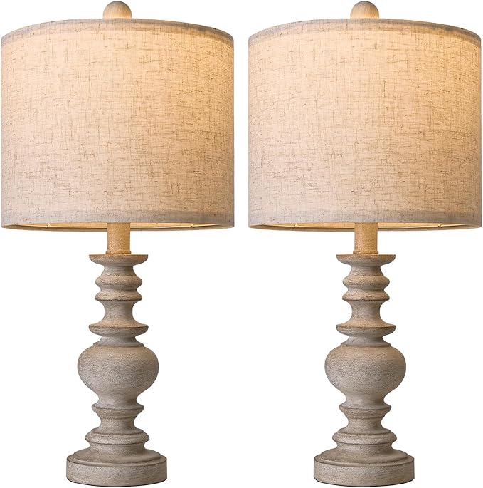 BOBOMOMO Tradition 20" Rustic Table Lamp Set of 2 for Living Room Bedroom Bedside Desk Lamps Bedroom Nightstand Vintage Lamps Linen(Suitable for Decorating Small Areas)