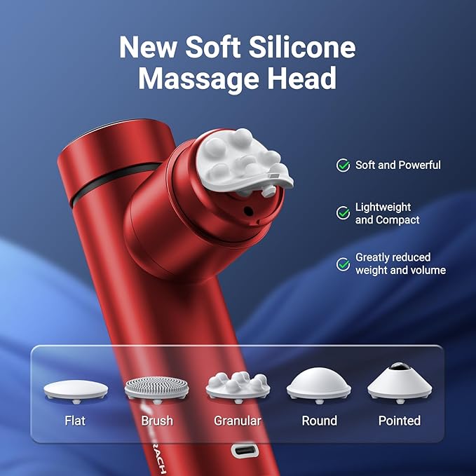 MERACH Mini Massage Gun with 8mm Amplitude, Percussion Massage Tools with 5 Massage Heads, Portable Hand Held Muscle Massagers for Pain Relief Deep Tissue, Cool Gifts for Mens and Women (Red)