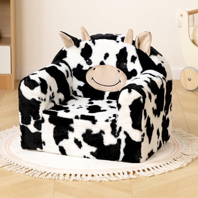 ALIMORDEN Animal Series Kid's Chair, Ultra-Soft Comfy Foam Filled Toddler Sofa Chair, Cute Animal-Shaped Design Toddler Couch, Lightweight Birthday for Baby Boys & Girls (Cow)