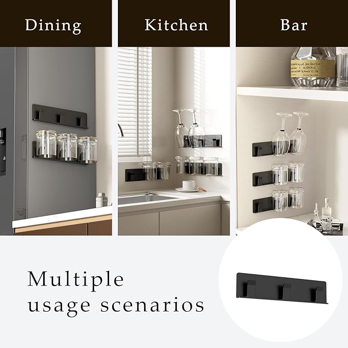 Cup Holder, 2 Pack Wine Glass Holder,No Drilling Installation Wine Glass Holder Wall Mounted for Dining Room, Kitchen and Bar Daily Use (Classic Black)
