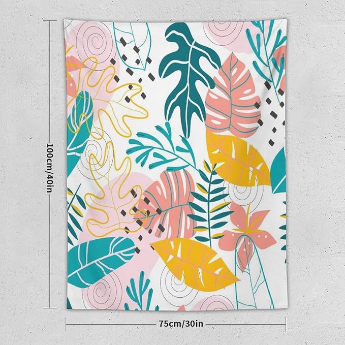 ICMOLYYENLO Tropical Green Leaves Tapestry, Exotic Leaves Beautiful Bedroom Wall Hanging, Floral Poster Blanket for Bedroom Living Room Dormitory Apartment 60x80 Inch