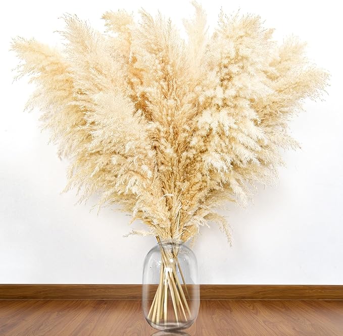 46" inch 11 Stems Natural Pampas Grass Tall Decor,Pompas Grass,Large Beige Tall Pampas Grass for Floor Vase,Wedding Decorations,Party,Boho Home Decor,and Creating a Boho Ambiance