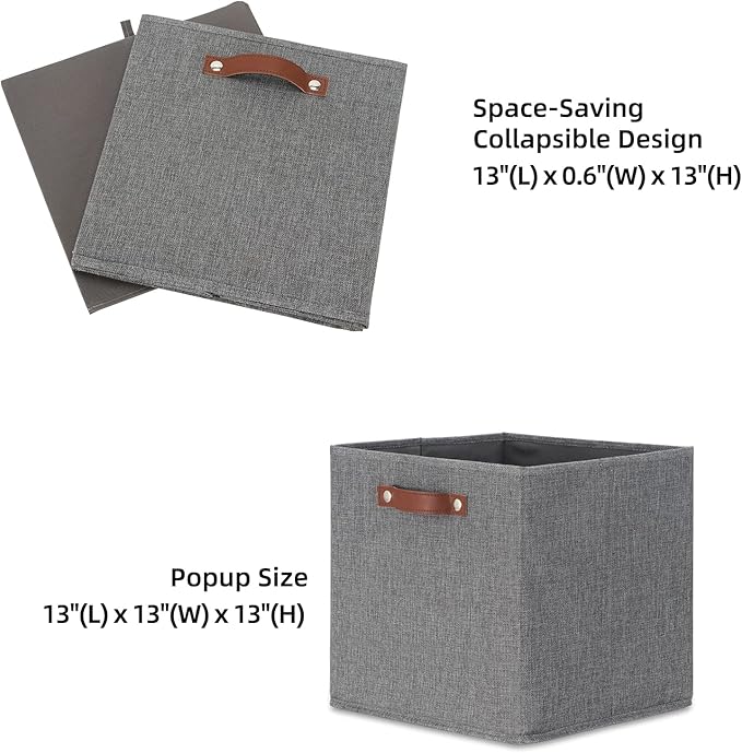 HNZIGE Fabric Storage Cubes Bins Baskets for Shelves Set of 4 Baskets, 13 Inch Storage Bins with Handles, Foldable Storage Cube Organizer Bins Organizing Home Nursery (Gray)