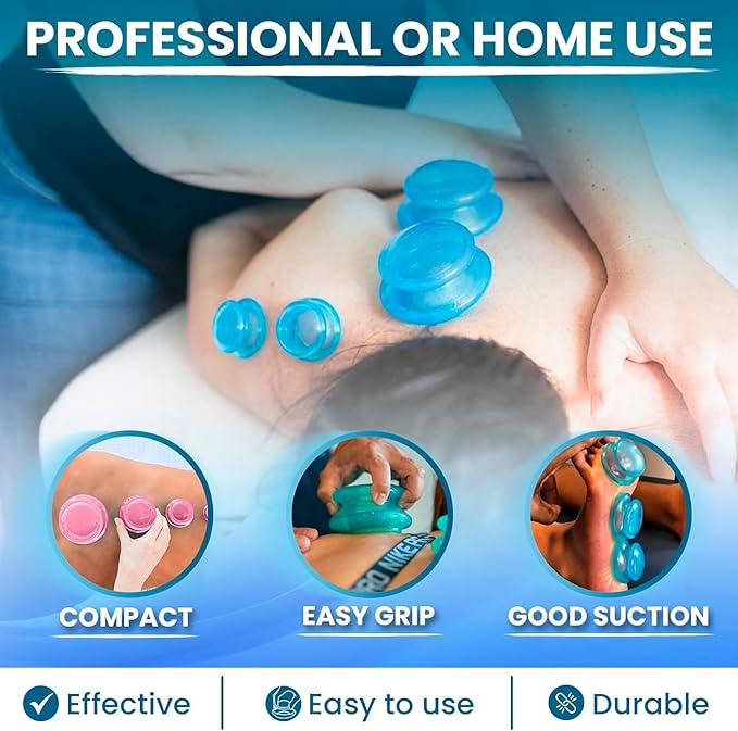 Silicone Cupping Therapy Set Professional Massage Cupping Cups for Cupping Therapy - 8 Cup Kit for Massage, Myofascial Release, Cellulite Reduction - Pack of 2 (Lure Blue)
