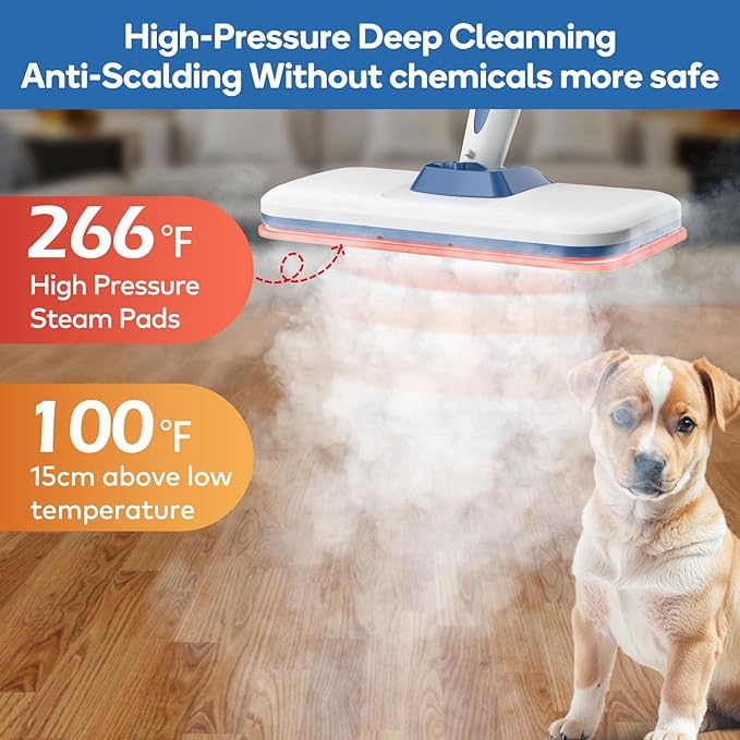 Steam Mop for Floor Cleaning,15-Second Setup,Chemical-Free Floor Steam Cleaner for Hardwood,Laminate,Tile&Greasy Spots.Ergonomic Design with Hands-Free Standing,3 Steam Settings,Reusable Washable Pads