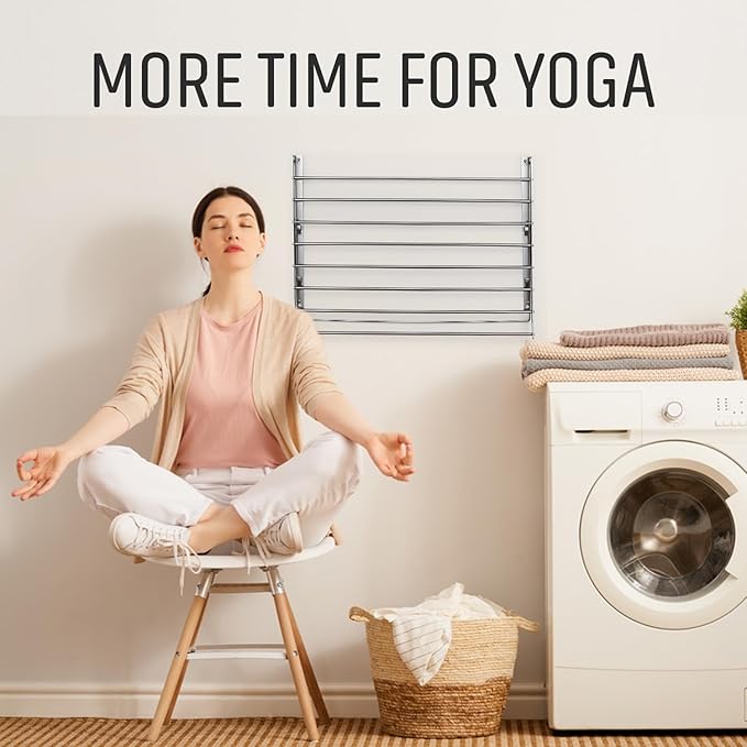 Smartsome | Wall Mounted | Clothes Drying Rack| 22" Wide |15 Linear Feet Capacity | 8 Smooth Round Stainless Steel Rods | 60 lb Capacity | Fully Assembled | Compact Sturdy Space-Saving Design