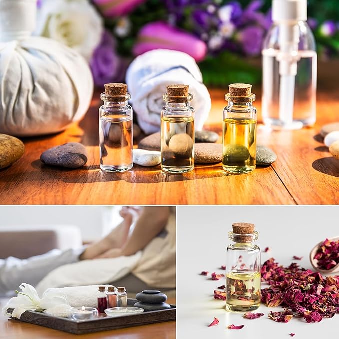 WFPLUS 60 Pcs 10ml Small Glass Bottles with Cork Stopper - DIY Mini Glass Jars, Tiny Clear Vials with Cork for Display Art Crafts Decoration Wedding Party Supplies