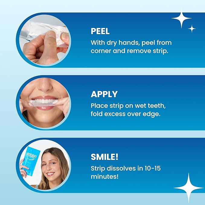 POOOF! Dissolving Teeth Whitening Strips by Dr. Bill Dorfman | 12% Hydrogen Peroxide | No-Slip Melt-Away Advanced Seal | Fast Stain Removal | Enamel & Sensitive Safe | 20 Ct (10-Day) | Polar Mint