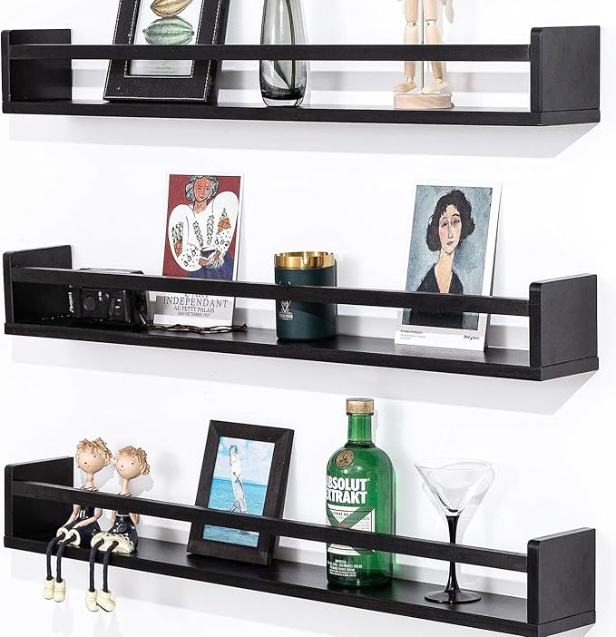 AZSKY Black Nursery Bookshelves for Wall Hanging Kids Bookshelf Baby Book Shelf Organizer Wall Bookshelves Kids Shelves and Storage for Wall Playroom Shelves 36 Inch a Set of 3 Same Sizes