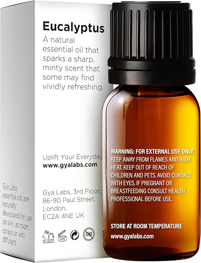 Gya Labs Eucalyptus Essential Oil for Diffuser - 0.34 Fl Oz - 100% Pure Natural Eucalyptus Oil for Skin, Humidifier, Candle Making & Aromatherapy - Fresh, Cooling Scent