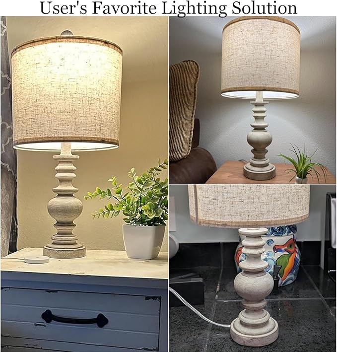 BOBOMOMO Tradition 20" Rustic Table Lamp Set of 2 for Living Room Bedroom Bedside Desk Lamps Bedroom Nightstand Vintage Lamps Linen(Suitable for Decorating Small Areas)