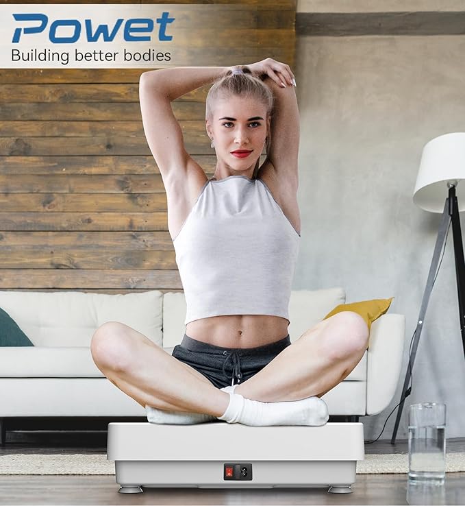 POWET Vibration Plate Exercise Machine for Weight Loss, Woukout & Lymphatic Drainage – Whole Body Vibrating with 99 Speed Levels & 5 Pre-Set Modes – Supports Up to 400lbs, Ideal for Home Use