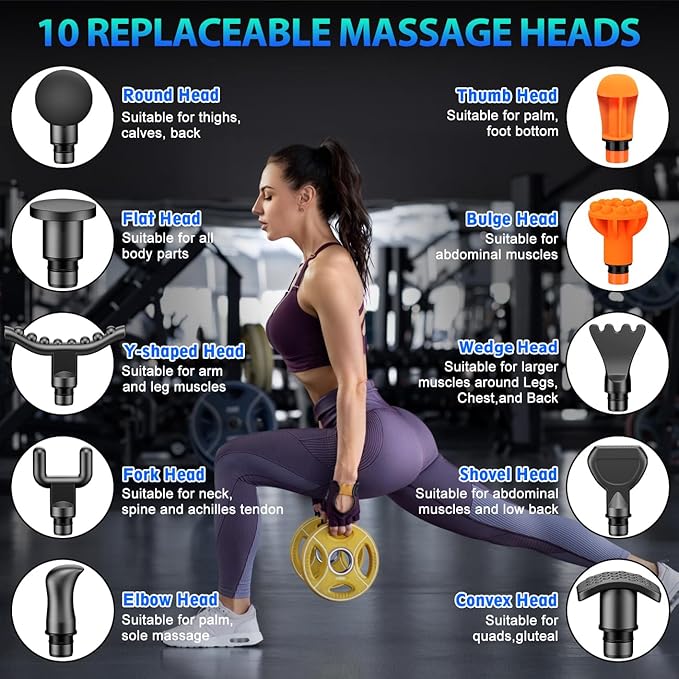 TOLOCO Massage Gun, Deep Tissue Back Massager for Athletes with 10 Massage Heads, Electric Muscle Percussion Massager for Any Pain Relief, FSA and HSA Eligible, Gifts for Fathers Day, Grey