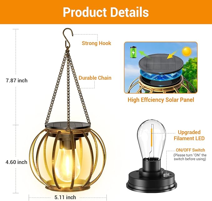 KOOPER Solar Lanterns Outdoor Waterproof, 4 Pack Upgraded Bronze Metal Hanging Solar Lights Outdoor Lanterns, Brighter Auto On/Off Outdoor Hanging Lantern for Yard Patio Pathway Porch Garden Decor
