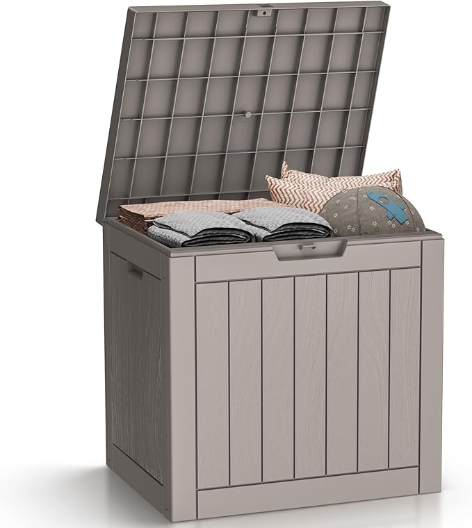 Vixzen 30 Gallon Resin Deck Box - Lockable Outdoor Storage for Patio Cushions, Garden Tools, Pool Supplies,Grey