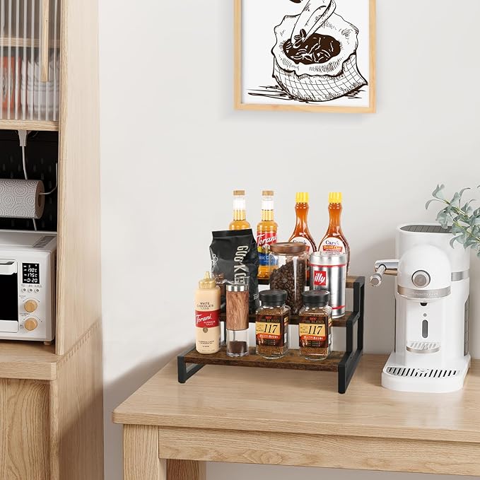 YINMIT Tiered Display Stand Riser Shelf, Wooden Spice Rack Organizer for Countertop, 3 Tier Kitchen Counter Shelf