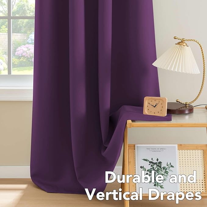 H.VERSAILTEX Blackout Curtains for Bedroom Thermal Insulated Room Darkening Living Room Curtains 84 Inch Long Grommet Privacy Protection Window Curtain Panels/Drapes for Nursery, 2 Panels,Plum Purple