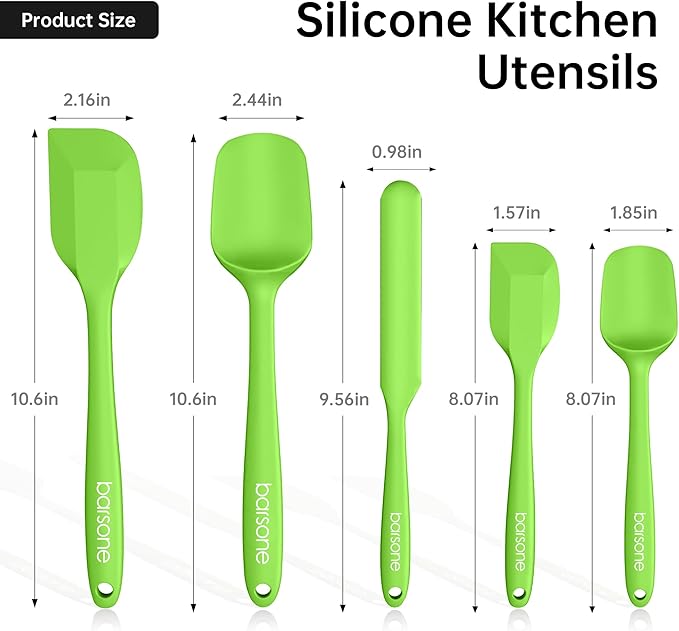 Barsone 5-Piece Silicone Spatula Set( Heat Resistant 446°F Food Grade BPA Free, Nonstick Cookware Safe Dishwasher Safe Kitchen Tools for Baking, Cooking, Stirring, Green)