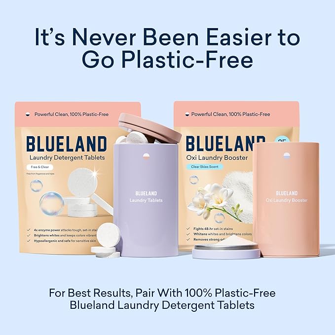 BLUELAND Oxi Laundry Booster Powder Refill 2-Pack, Clear Skies Scent, 50 Loads, 35.2 oz, Plastic-Free, Eco Friendly, Oxy Cleaner, Stain Remover