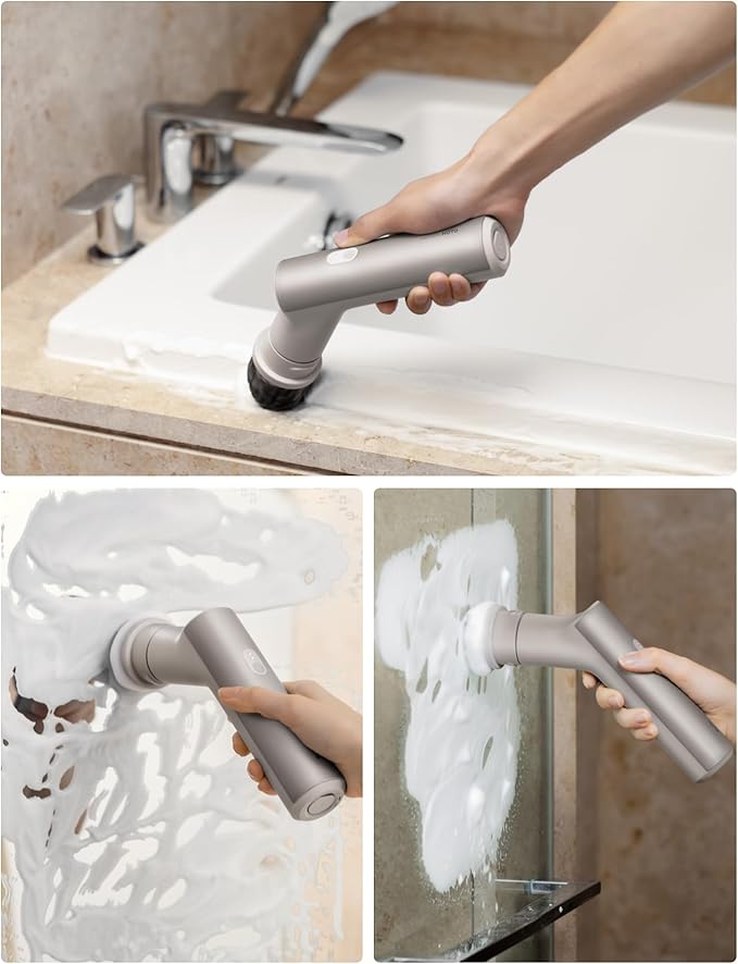 HOTO Cordless Electric Spin Scrubber, IPX7 Full Body Waterproof Dish Scrubber Brush, Bathroom Cleaning Brush, Max 22 in-lb, Power Scrubber with 9 Brush Heads for Kitchen, Sink, Bathroom, Shower, Tile