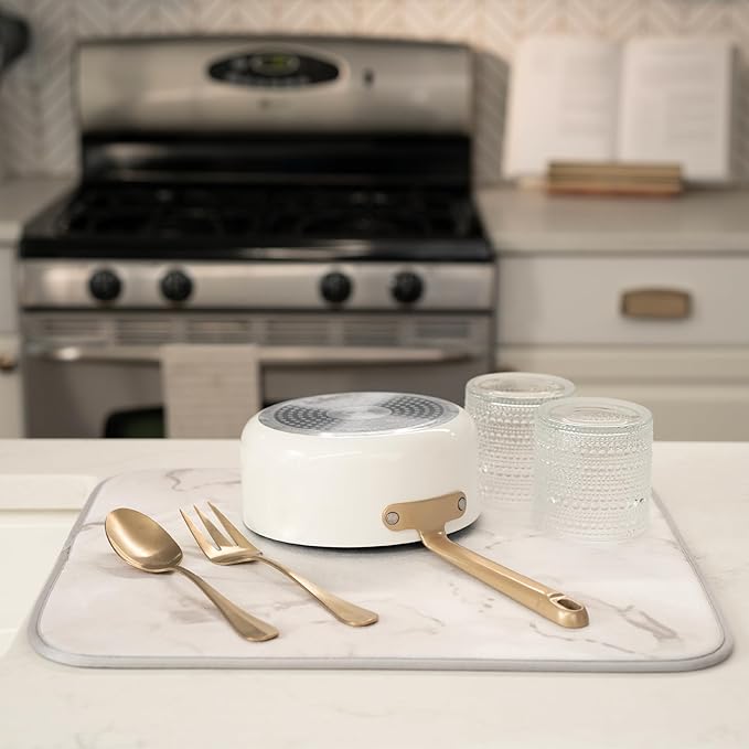 S&T INC. Dish Drying Mat, 16” x 18”, Absorbent Microfiber Kitchen Counter Mat, Dish Drying Pad for Dishes, Utensils, Pots and Pans, Large, Grey Stone