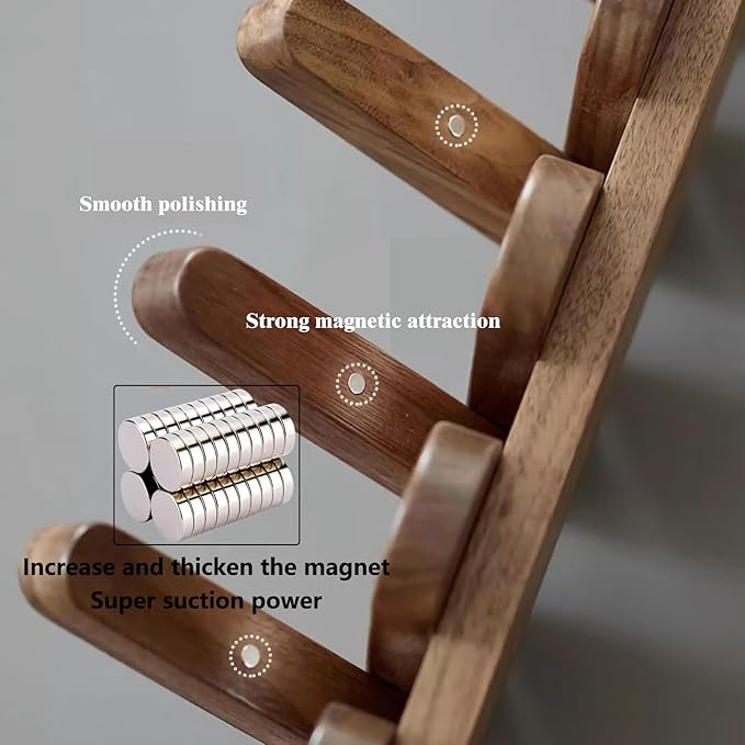 Wall Mounted Piano Key Hanger | Flip Style Hook | Entrance Wall Art Hook, Made of Oak Wood (3 Times Painted, 4 Times Polished) (Arc Walnut, 12Hooks)