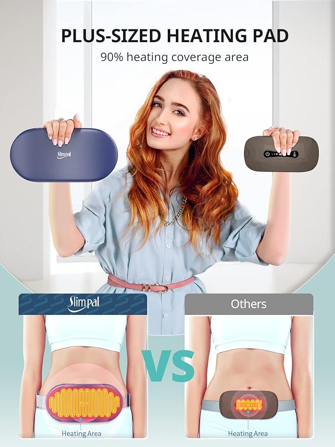 Slimpal Heating Pad for Period Cramps, Plus-Sized Portable Electric Heating Pad, Menstrual Cordless Heat Belt Back, Belly, Waist Pain Relief, Long-Lasting Battery, Gift for Her Girl Women, Dark Blue