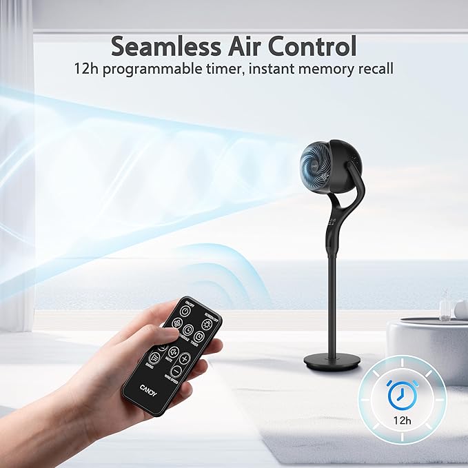 Standing Fan for Bedroom, 90Β° & 120Β° Oscillating Pedestal Fan, 3 Heights Adjustable Floor Fan with Brushless DC Motor, 12 Speeds, 3 Modes, Night Light, 12H Timer, Remote for Home, Dorm, Office