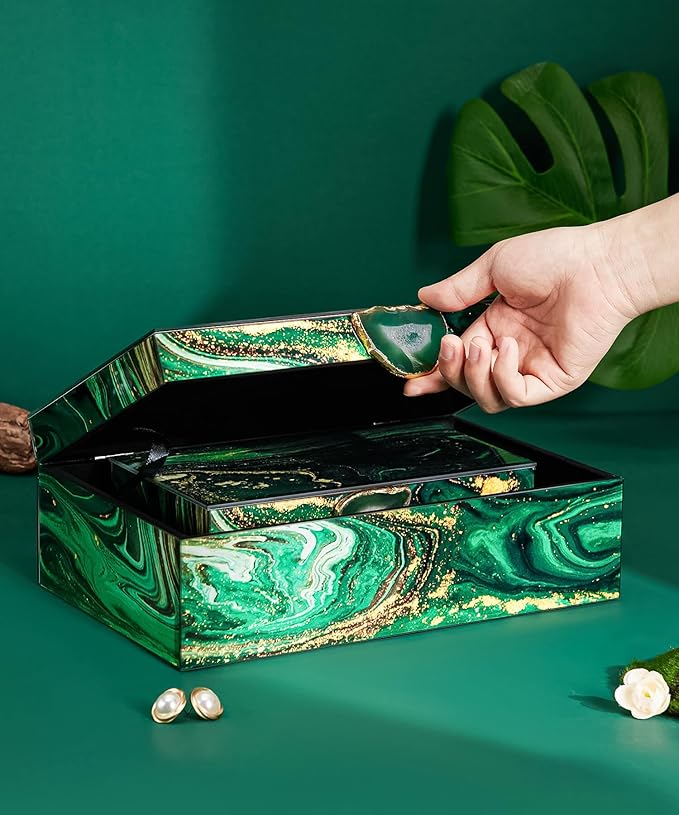 Homde Glass Decorative Storage Box: Set of 2 Boxes for Home Decor - Large Organizer with Lids for Decorations