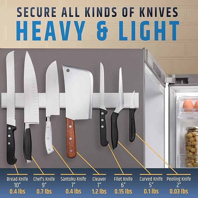 Premium Magnetic Knife Holder for Refrigerator that Doesn't Slide β 17 Inch Professional Double Sided Knife Strip for Fridge - Knife Rack/Knife Bar With Powerful Magnetic Pull Force (Upgraded Version)