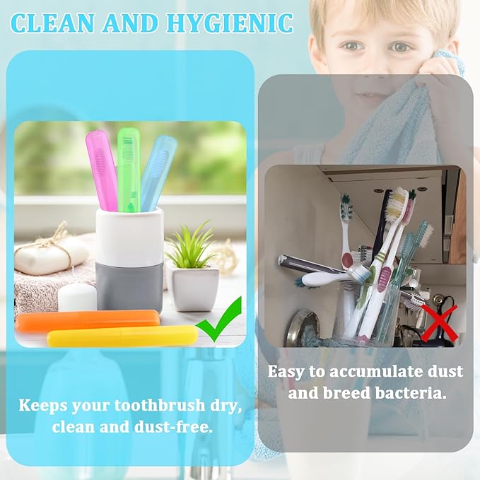 SIKEMAY 50 PCS Toothbrush Holder, Portable Plastic Dust Proof Breathable, Toothbrush Holder for Travel, Bathroom, Indoor, Outdoor, Trip, Camping, School