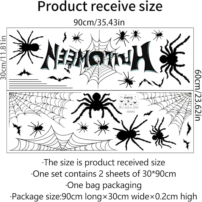 Halloween Spider Web Bat Patterns Wall Decals - Peel and Stick Removable Stickers for Scary Theme Party Decorations