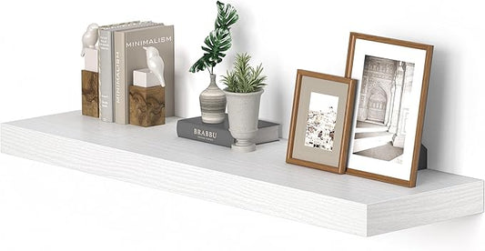 10 inch Deep Wall Shelves 36 inche Long, 1.8 Thick Single Floating Shelf Wall Mounted, Heavy Duty 70 lbs Shelves for Bedroom, Books, Living Room, Kitchen, Office Modern Farmhouse Decor, White