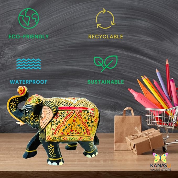 Handcrafted Wooden Elephant Figurine ā Traditional Artwork, Gold & Gemstone Embellishments ā Lucky Decorative Elephant Statue for Prosperity | Beautiful Elefantes Decorativos para Sala (Black & Gold)