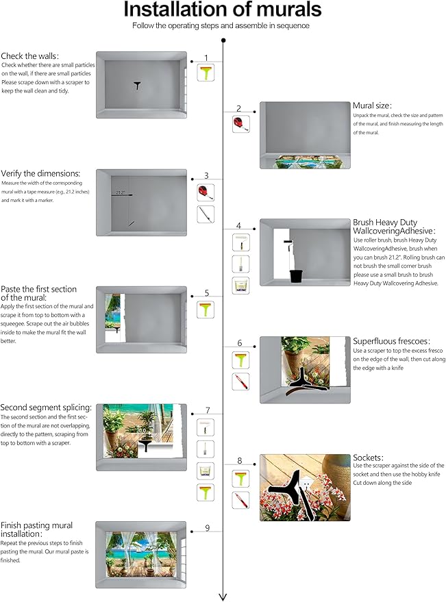 WFBHUA-Wall Mural Tropical Beach Palm Tree Wallpaper Balcony Window Seascape Landscape Wallpaper for Bathroom Living Room Bedroom (Not Peel and Stick)