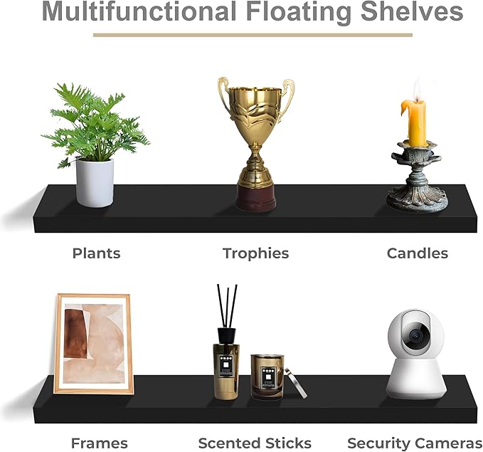 Sorbus Floating Shelves for Wall - 35 Inch Long Bathroom Shelves, Wall Decor for Bedroom, Kitchen, Living Room & Book Storage - Mounted Floating Shelf with Invisible Brackets (Black, 3 Pack)