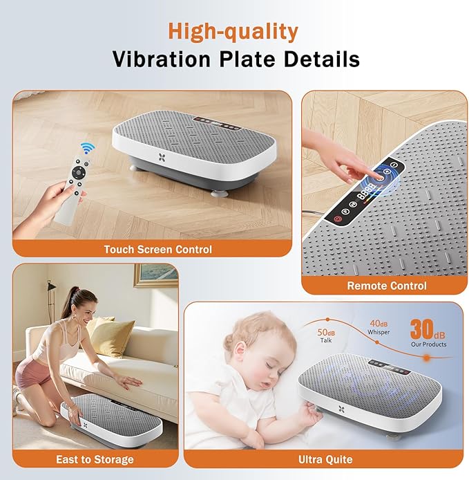 Vibration Plate Exercise Machine, Ultra-Quiet Vibration Plate for Lymphatic Drainage & Body Toning, Whole Body Vibration Platform with Bluetooth, Resistance Bands, Home Gyms Equipment