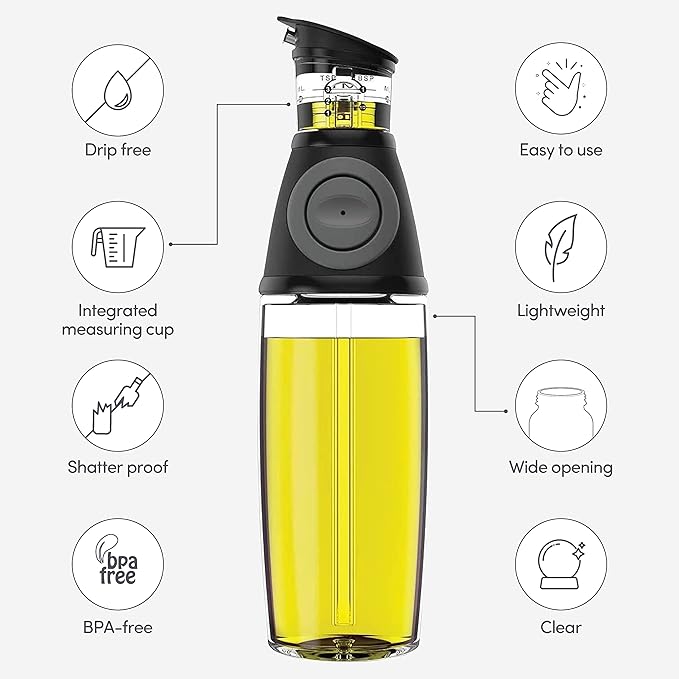 Olive Oil Dispenser Bottle with Pump - Oil Dispenser for Kitchen, Glass Oil and Vinegar Dispenser Set, Measured Cruet for Cooking - Ideal Oil Bottles for Kitchen Gadgets & Gifts, 2 Pack