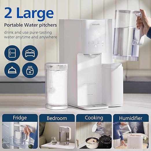 Reverse Osmosis Water Filter Countertop, Philips 6-Stage RO System Water Filtration Purifier with Aquaporin Inside and 2 Portable Pitchers, NSF/ANSI 372 Certified, Reduce TDS Lead