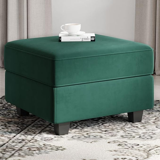 Belffin Storage Ottoman Module for Modular Sectional Sofa Square Seat Cube Velvet Foot Stool Green
