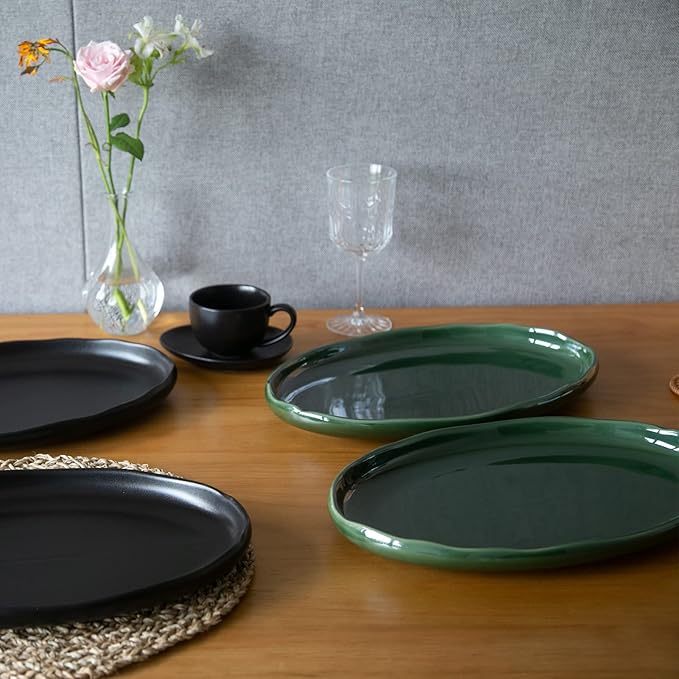 vicrays Ceramic Serving Platter Tray - Extra Large Oval 14.5 Inch Porcelain Dinner Plates Long Serving Dish Set - for Party Restaurant Food Meat Sushi Fish Turkey Platter - Green