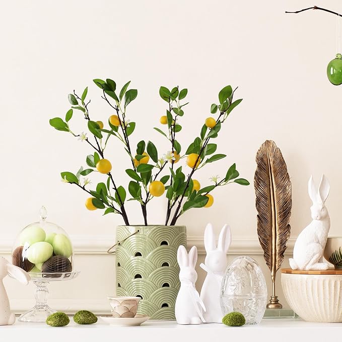 ucky Artificial Lemon Branches,4pcs of 27 Inch, Realistic Green Leaves and Yellow Lemon Fruit, Spring Summer Decoration Plants, Kitchen Decor Plant, Home Decor Plants,Greenery Stems