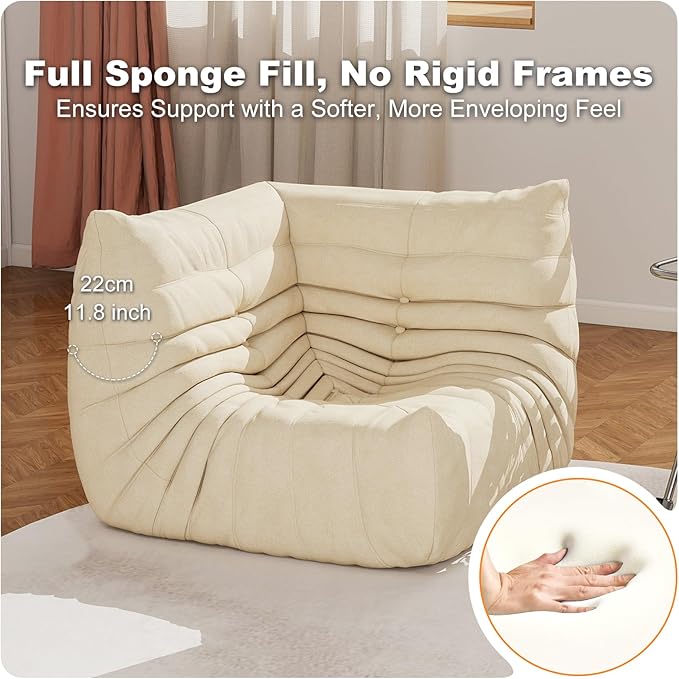 Full Foam Corner Chair β Comfortable Floor Couch for Adults, Waterproof Upholstery, Armless Fireside Lounge Chair for Living Room, Apartment, or Office (White)
