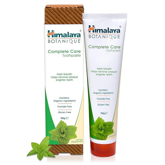 Himalaya Botanique Complete Care Toothpaste, Herbal, Peppermint Flavor, Fights Plaque, Freshens Breath, Fluoride Free, No Artificial Flavors, SLS Free, Cruelty Free, Foaming, 5.29 Oz, 1 Pack