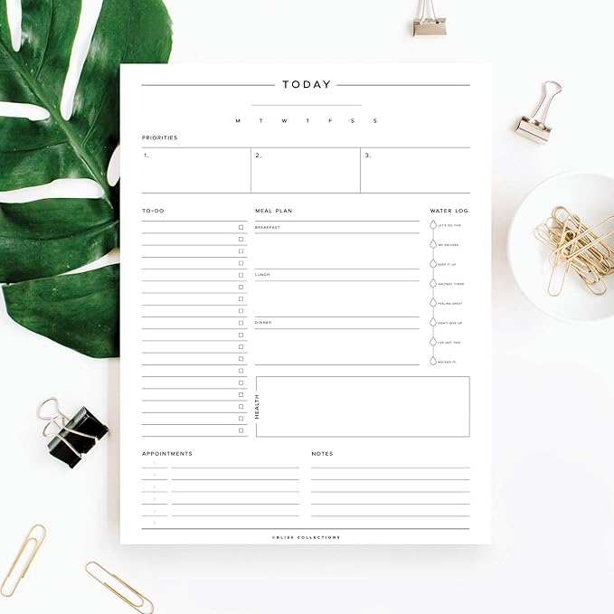 Bliss Collections Daily Planning Pad, To Do List Notebook - Undated Tear-Off Sheets Notepad - Work Calendar, Organizer, Scheduler for Goals, Tasks - Minimalist, 8.5" x 11", 50 Sheets