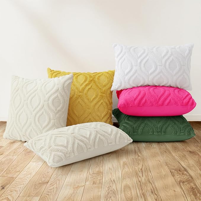decorUhome Fall Throw Pillow Covers 20x20 Inch Set of 2, Soft Plush Decorative Faux Fur Hot Pink Solid Couch Pillow Covers, Accent Farmhouse Neutral Square Euro Pillow Cases for Sofa Bed Living Room
