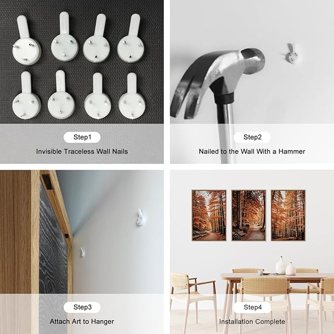 HLNIUC Autumn Forest Framed Canvas Wall Art,Fall Nature Pictures Wall Decor Set of 3(16”x24”) Large Maple Trees Trail Scenery Wall Painting,Modern Fall Landscape Art Print for Living Room,Bedroom